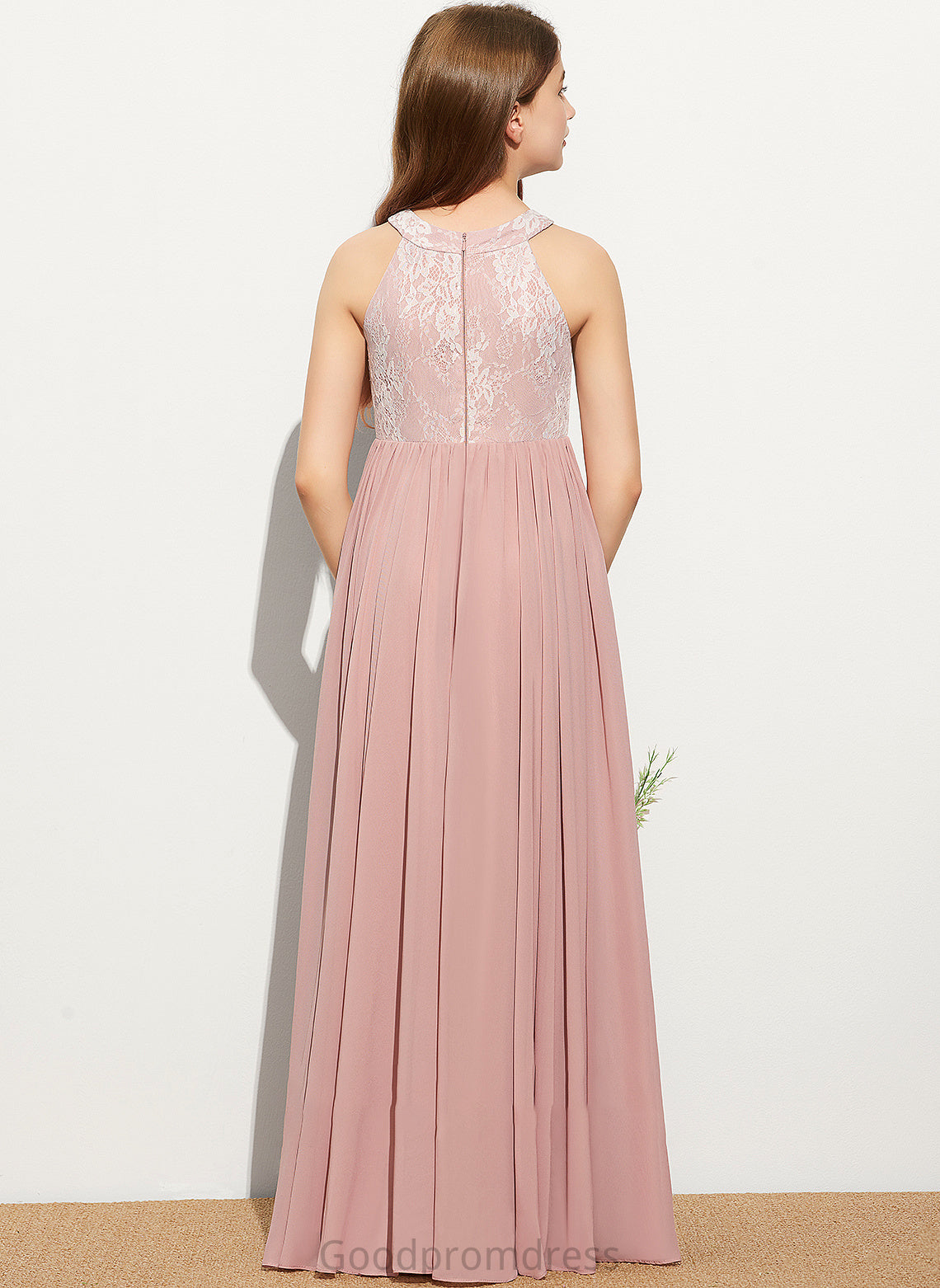 Sequins Lace Destinee Scoop With Floor-Length A-Line Neck Chiffon Junior Bridesmaid Dresses