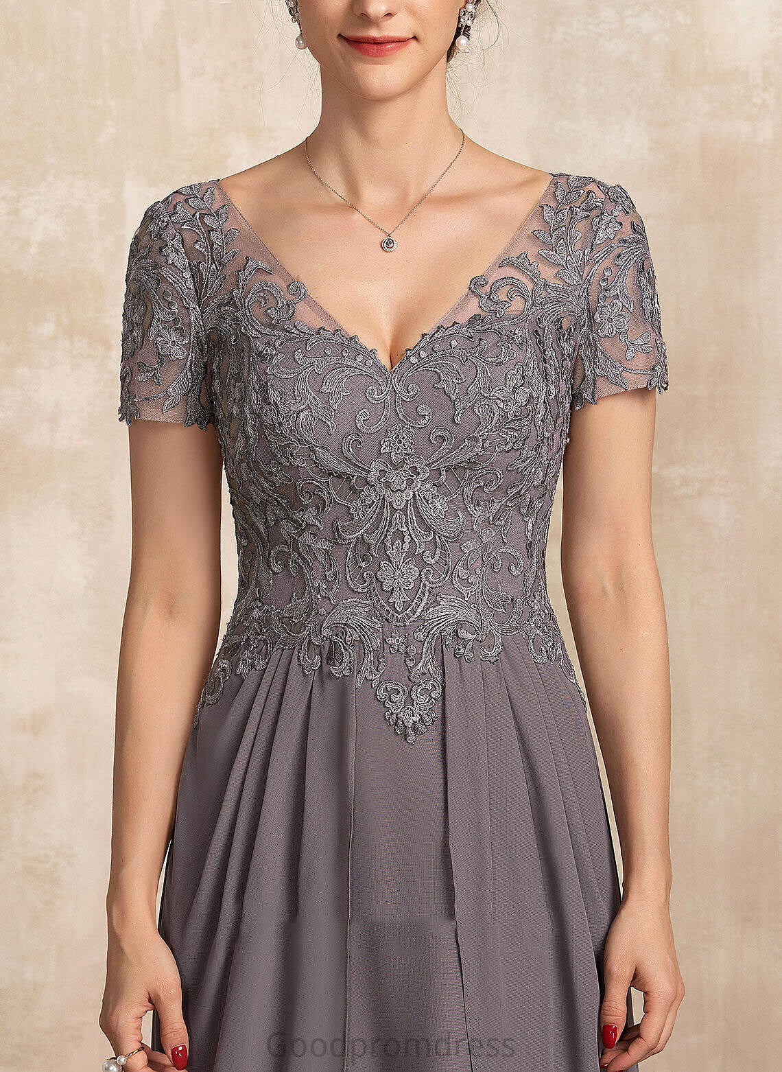 V-Neck Chiffon A-line Nita Dresses Formal Dresses Lace