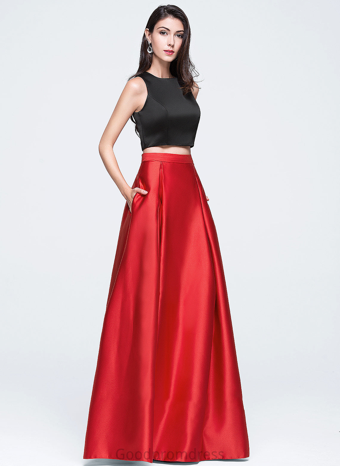 Floor-Length Scoop With Elliana Satin Pockets Prom Dresses Neck Ball-Gown/Princess