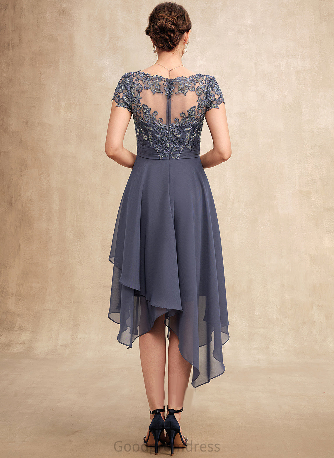 of Lace Una the Chiffon Mother of the Bride Dresses With Dress Bride V-neck A-Line Ruffle Mother Asymmetrical