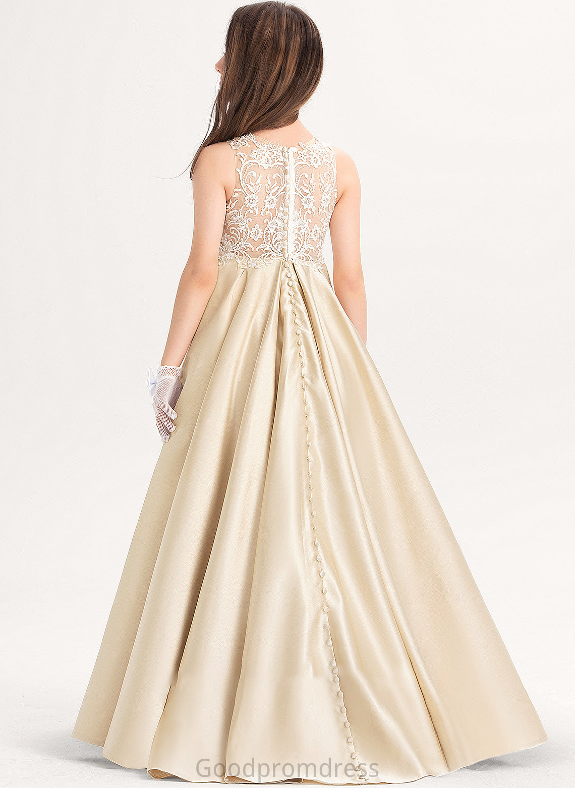 Neck Floor-Length Junior Bridesmaid Dresses Ball-Gown/Princess Scoop Satin Lace Katelynn