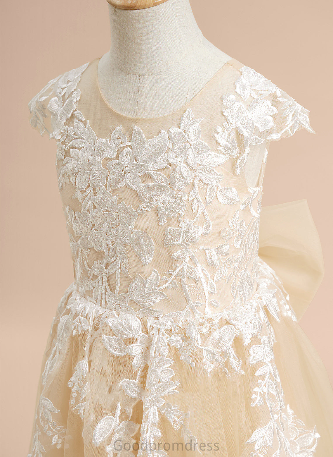 - Scoop Girl Lace/Bow(s) Tulle Neck Flower Girl Dresses Short Flower With Ball-Gown/Princess Dress Neveah Sleeves Floor-length