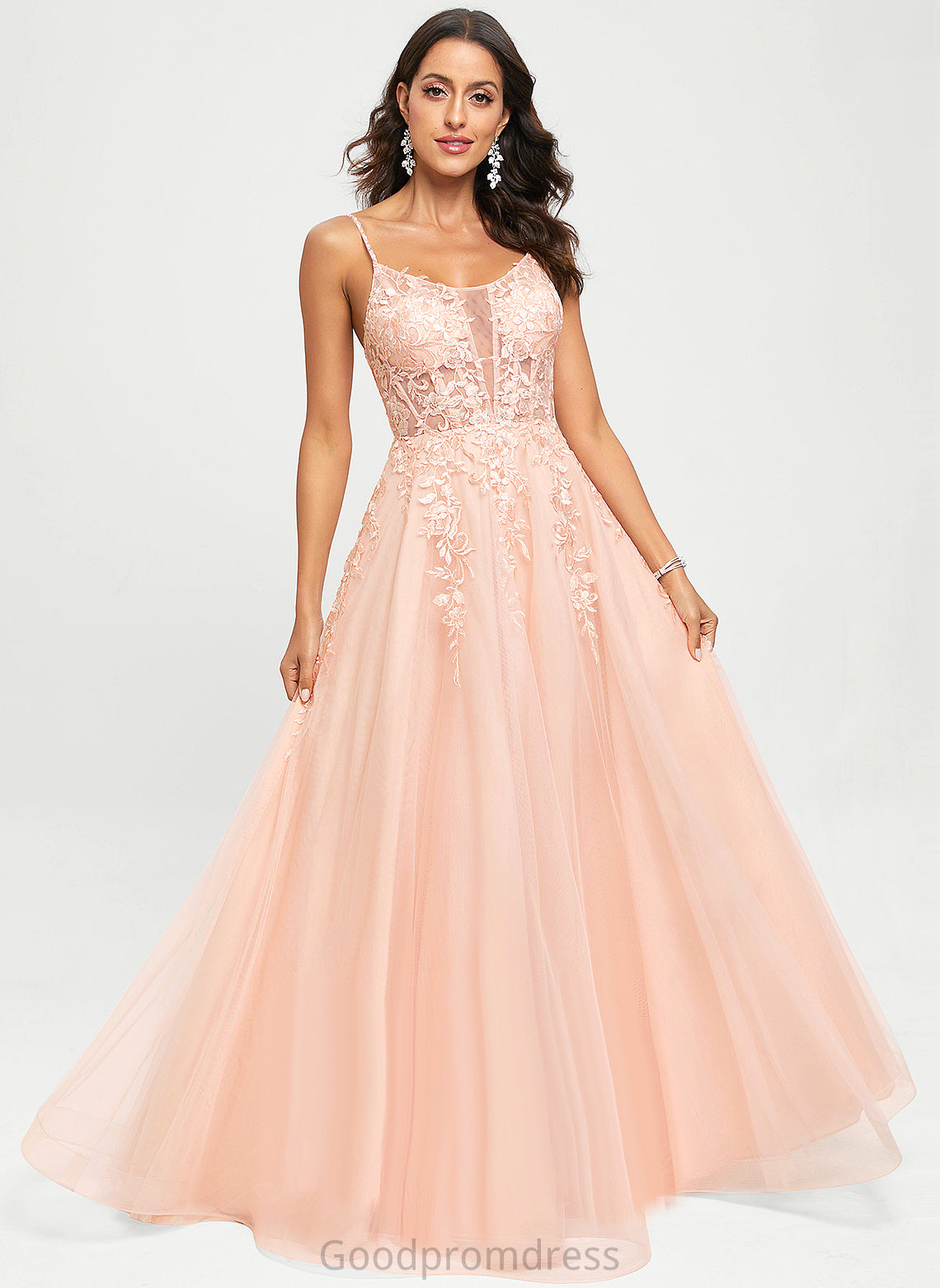 Lace Tulle Prom Dresses Sequins With Floor-Length A-Line Scoop Cameron