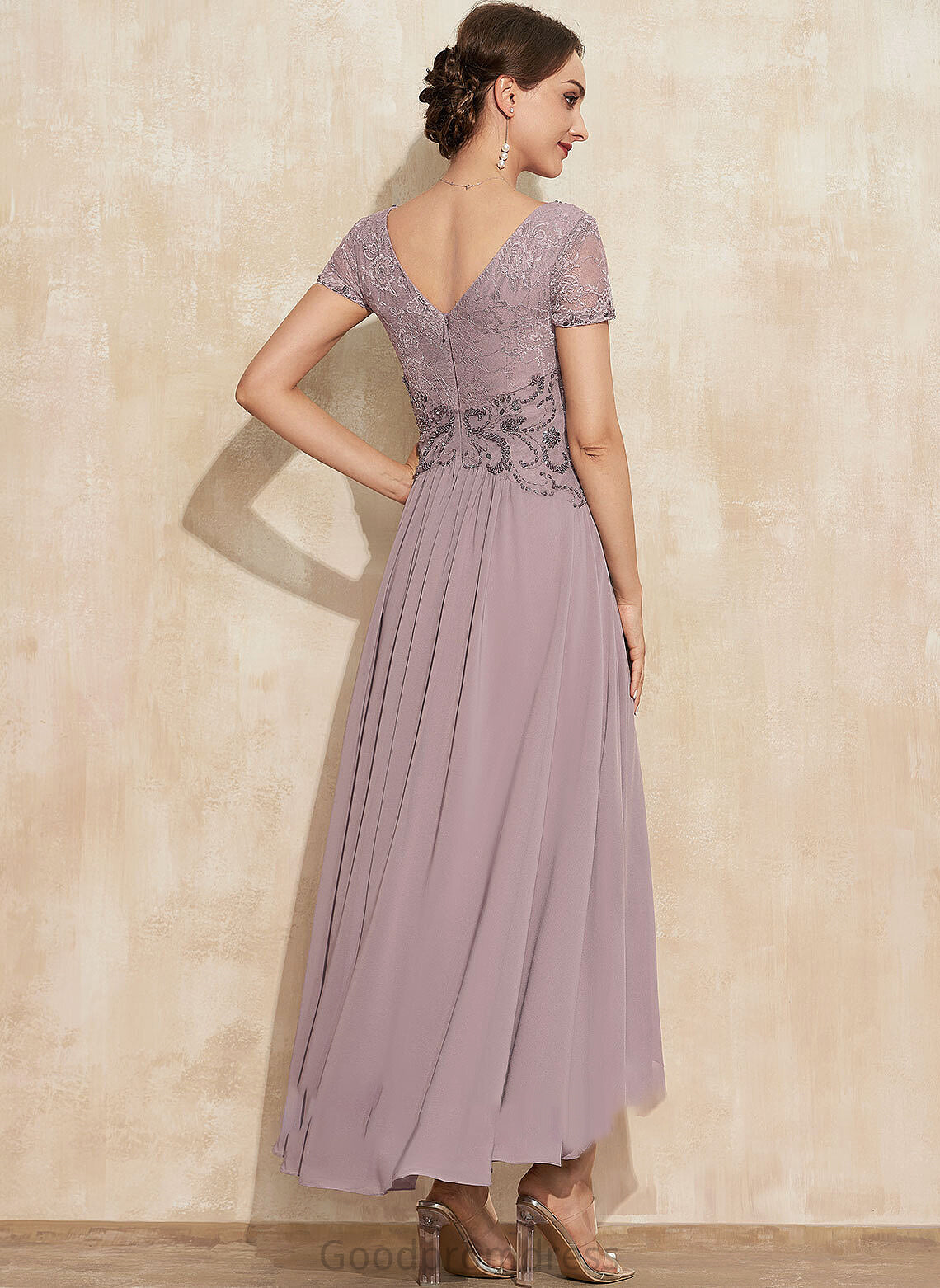 V-neck Lace Mother of the Bride Dresses Dress With Mother Karina Chiffon Beading the Bride A-Line of Asymmetrical