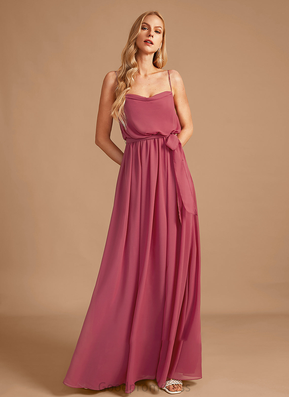 Neckline Embellishment Floor-Length CowlNeck Length A-Line Silhouette SplitFront Fabric Ruffle Kirsten Natural Waist Bridesmaid Dresses