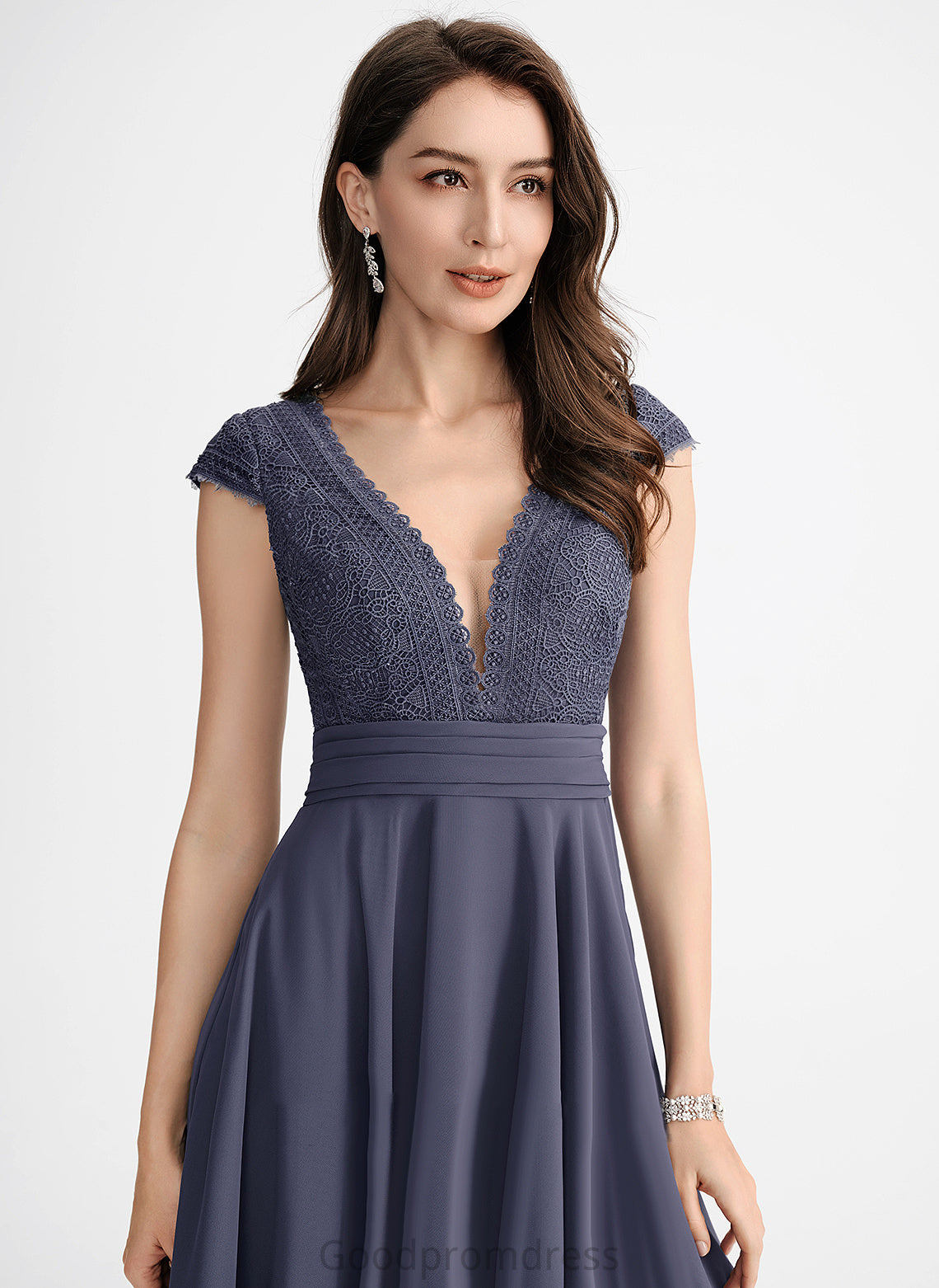 Lace With Alexis Pleated Cocktail Dresses V-neck A-Line Dress Chiffon Asymmetrical Cocktail