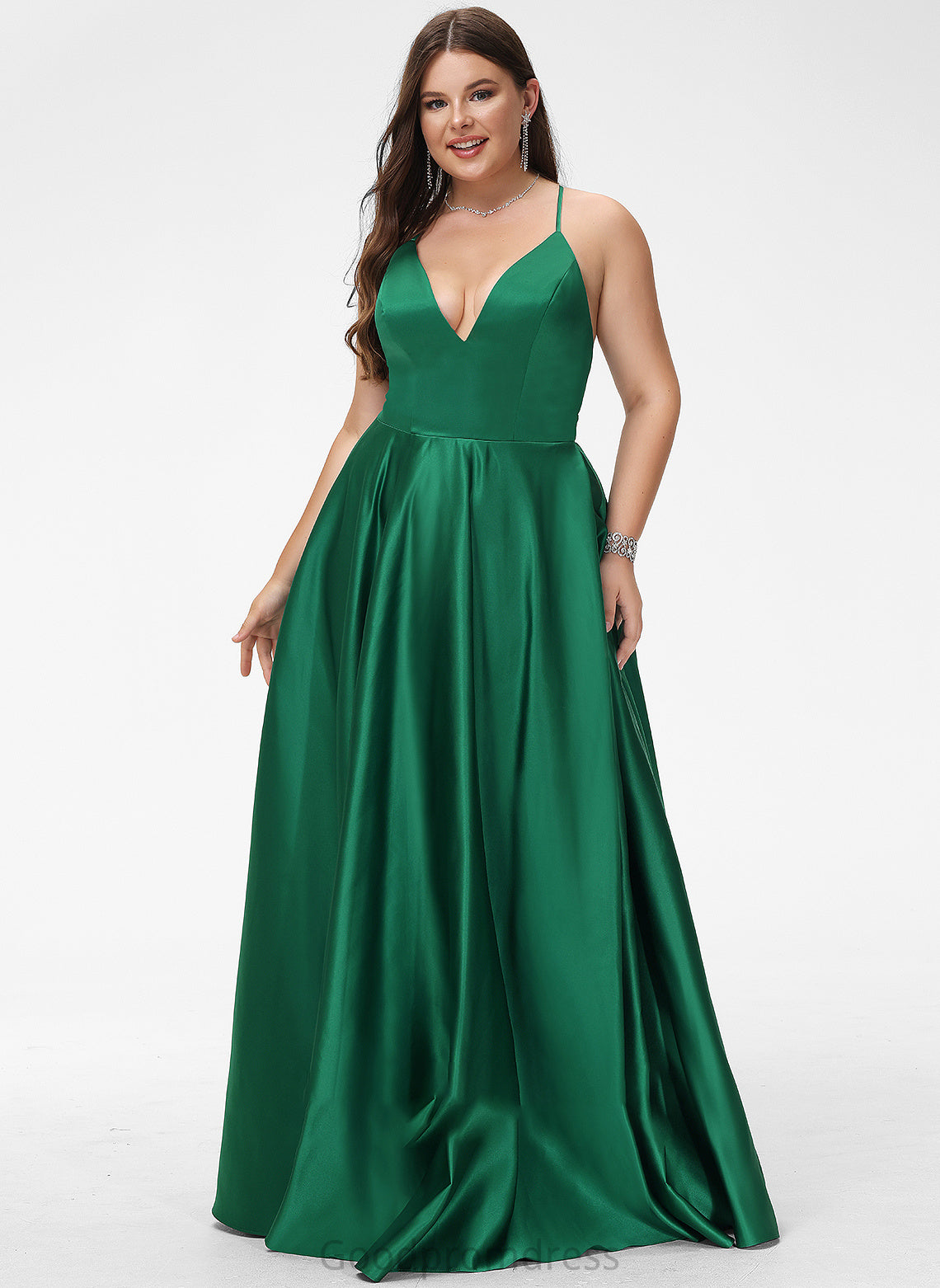 V-neck Satin Elliana A-Line Prom Dresses Floor-Length