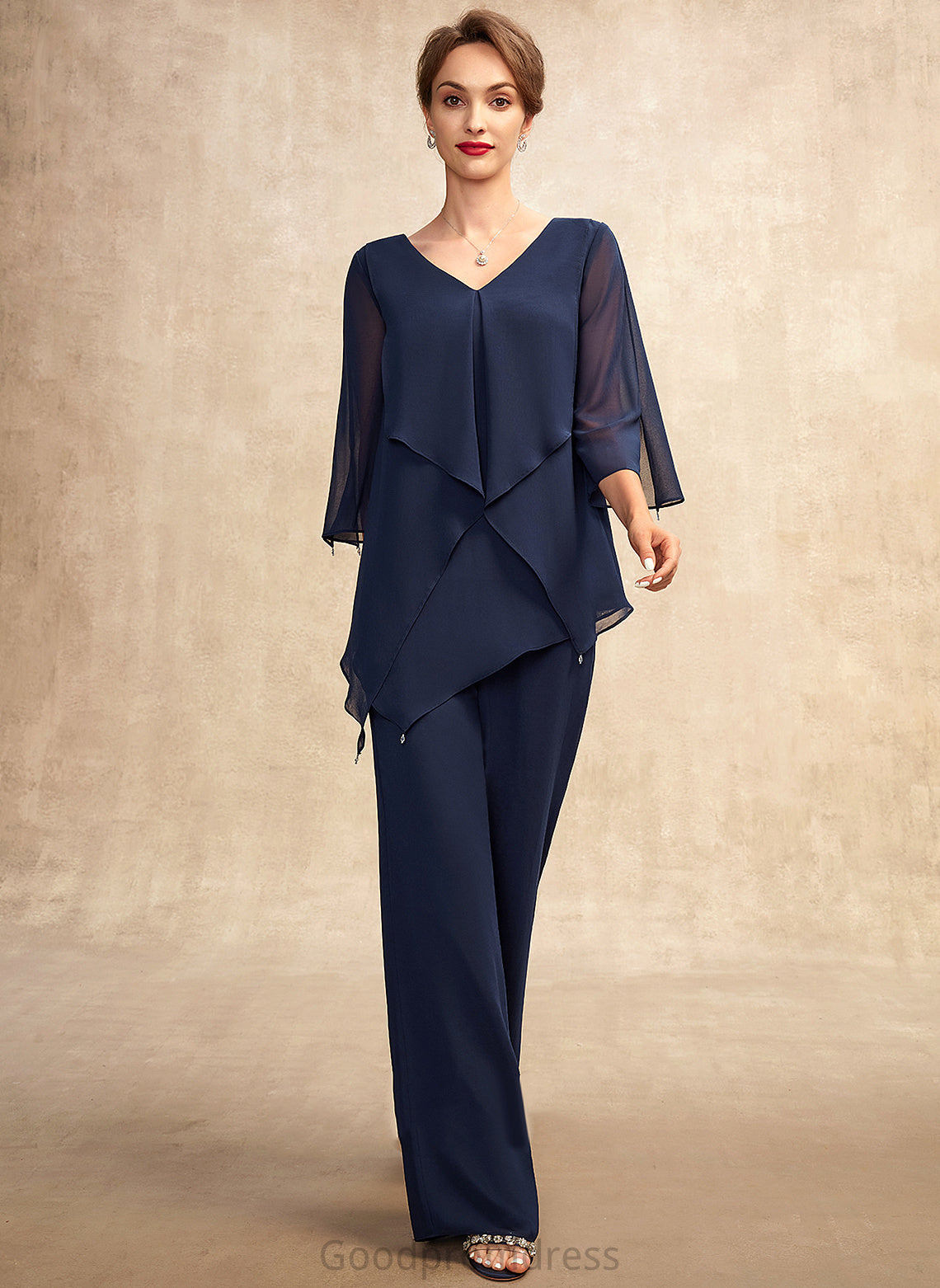 Jumpsuit/Pantsuit the Hana Dress With V-neck Ruffles of Mother Mother of the Bride Dresses Chiffon Bride Floor-Length Cascading