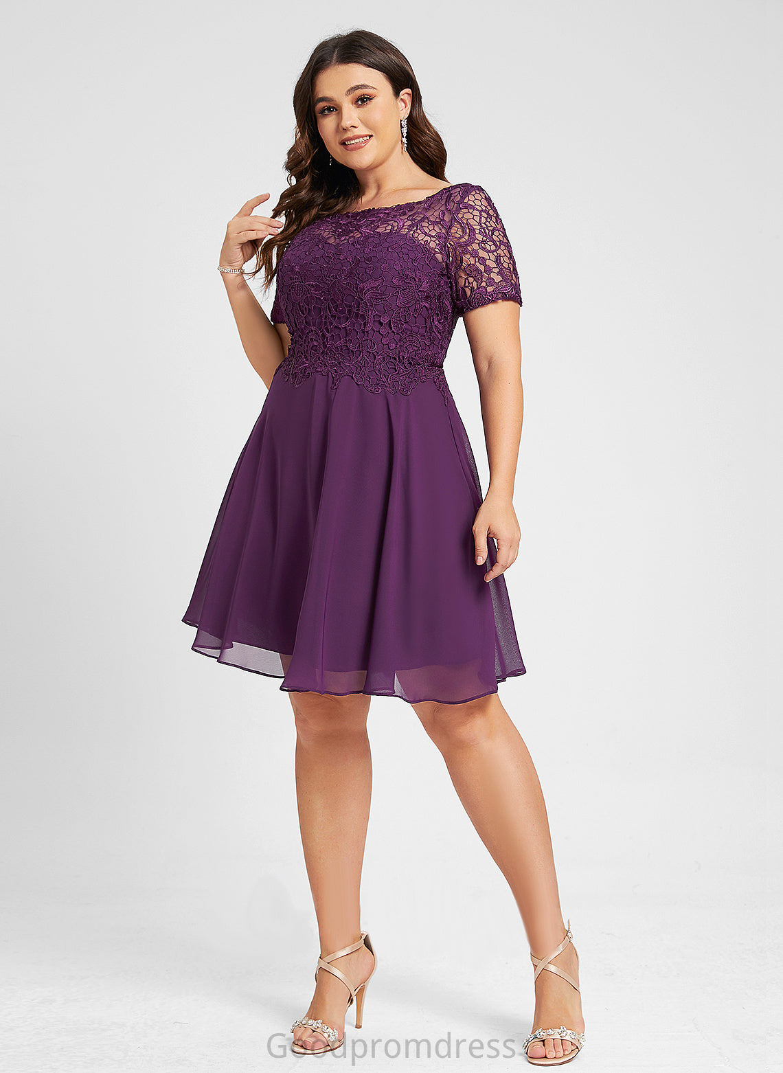 Rebecca Cocktail Chiffon Neck Cocktail Dresses Dress A-Line Lace Scoop Knee-Length