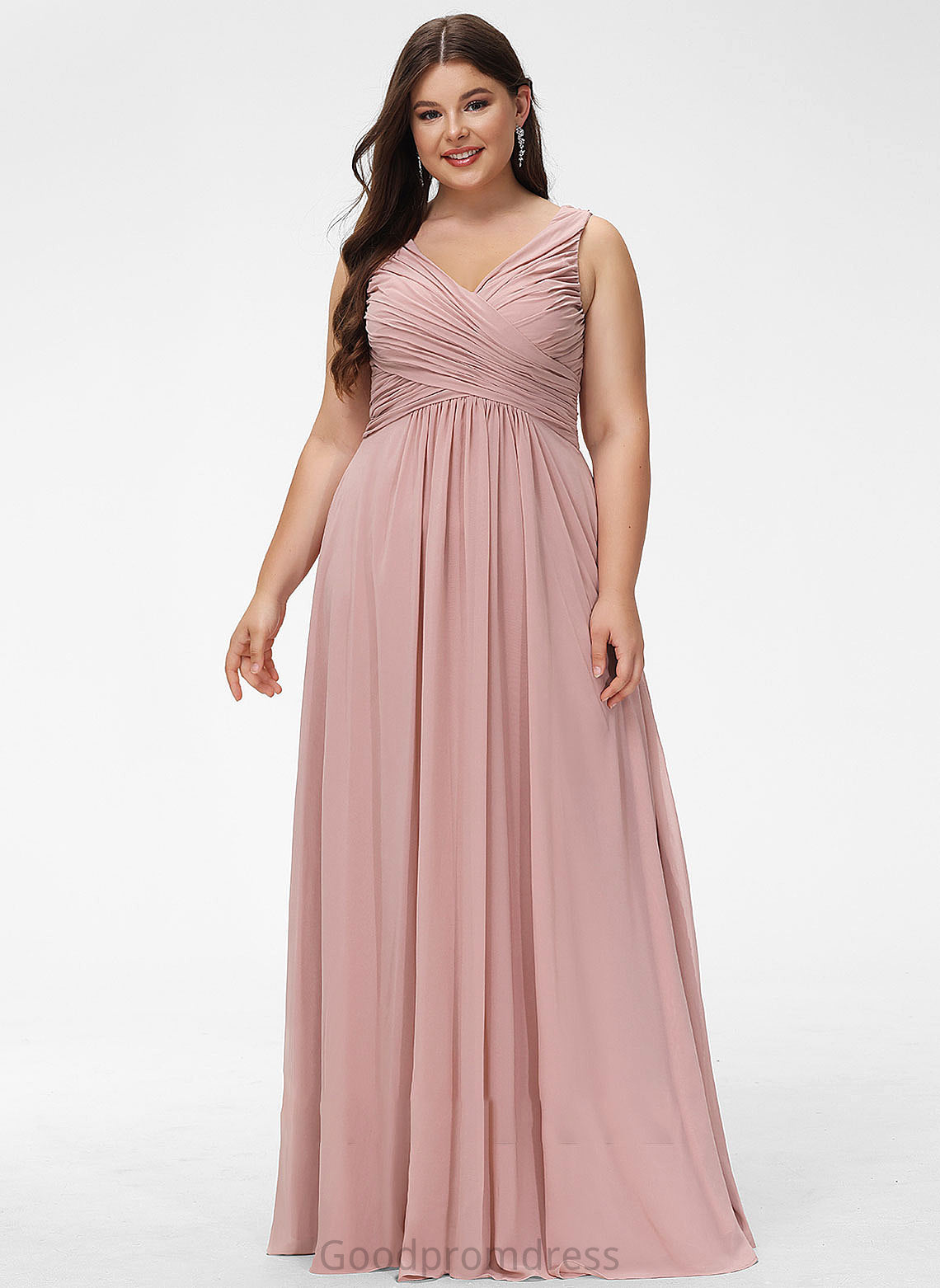 Floor-Length Length Silhouette Embellishment Fabric Neckline V-neck A-Line Ruffle Carissa Natural Waist Scoop Bridesmaid Dresses