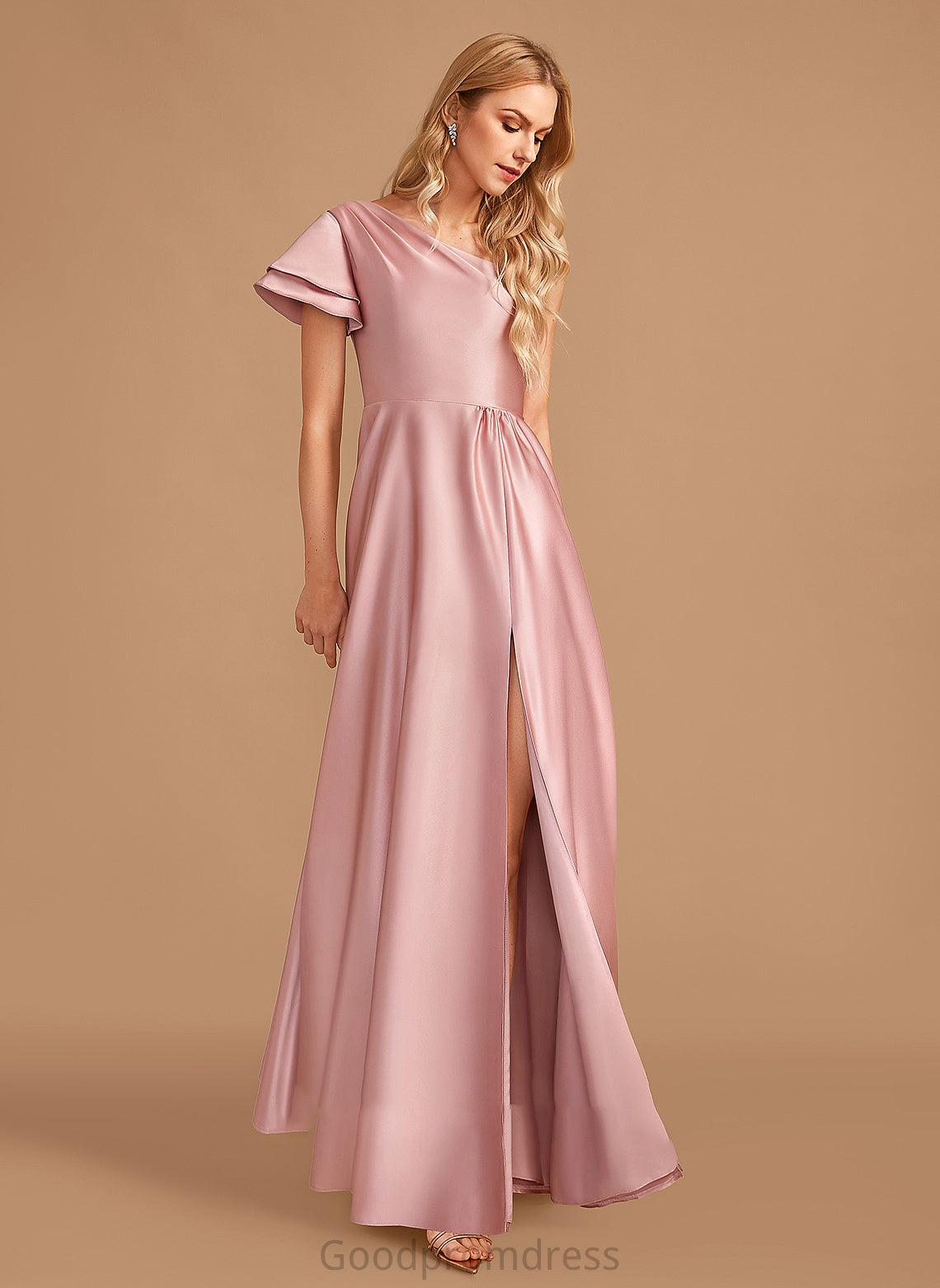 Neckline Fabric Floor-Length Embellishment Silhouette SplitFront Length One-Shoulder A-Line Catalina Floor Length Sleeveless Bridesmaid Dresses