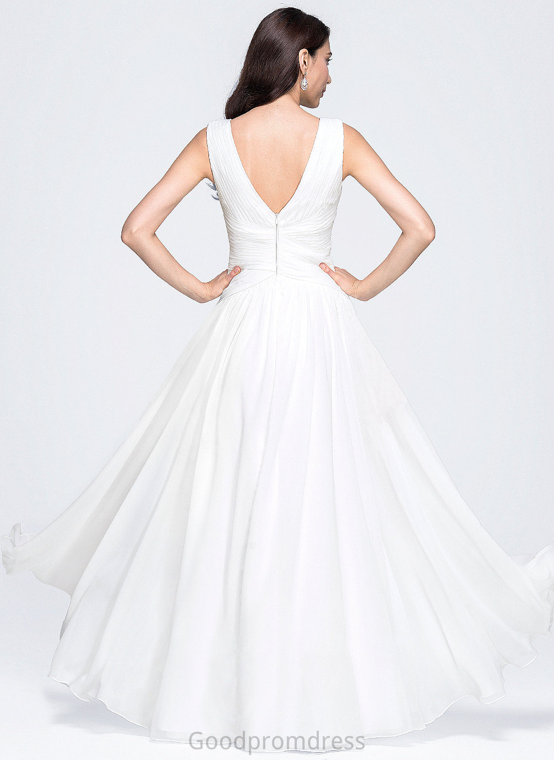 Floor-Length V-neck Ruffle Wedding Dresses With Wedding Muriel Chiffon Dress A-Line