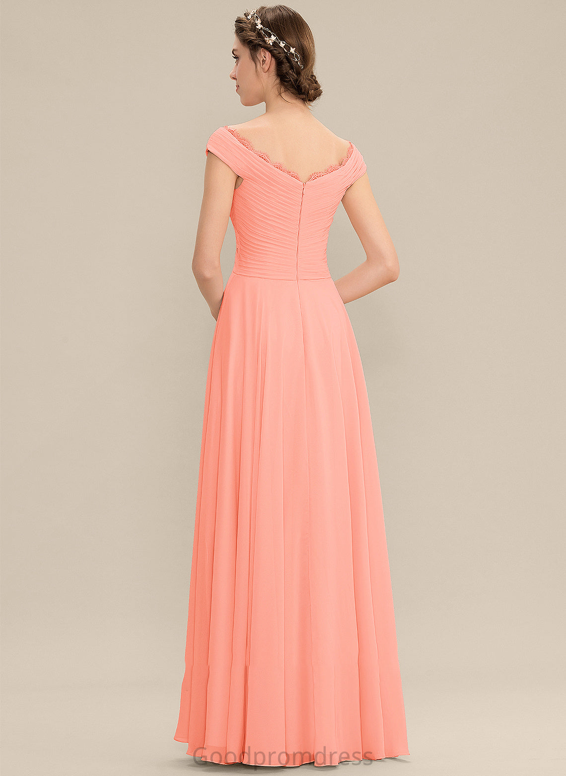 Floor-Length Ruffle Length Fabric A-Line Embellishment Silhouette Neckline Off-the-Shoulder Lace Karissa Floor Length Bridesmaid Dresses