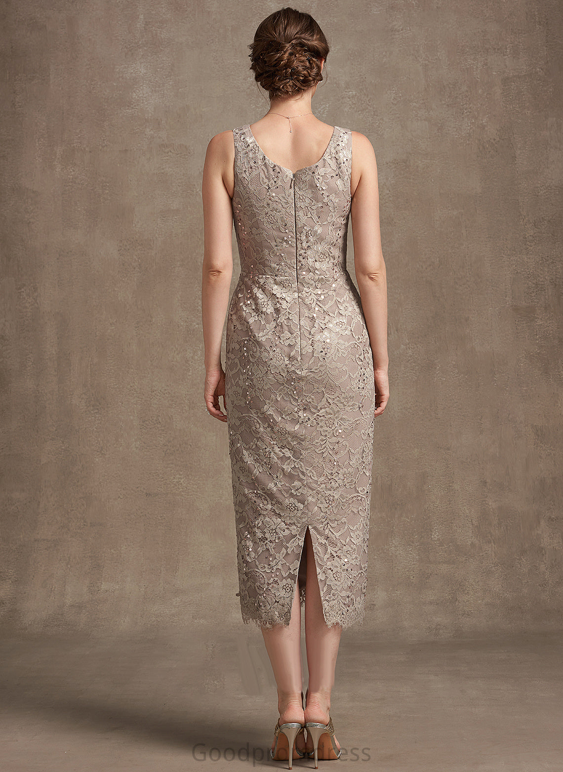 Tea-Length Mother the Dress of With Bride Lace Mother of the Bride Dresses Sequins Sloane Scoop Sheath/Column Neck