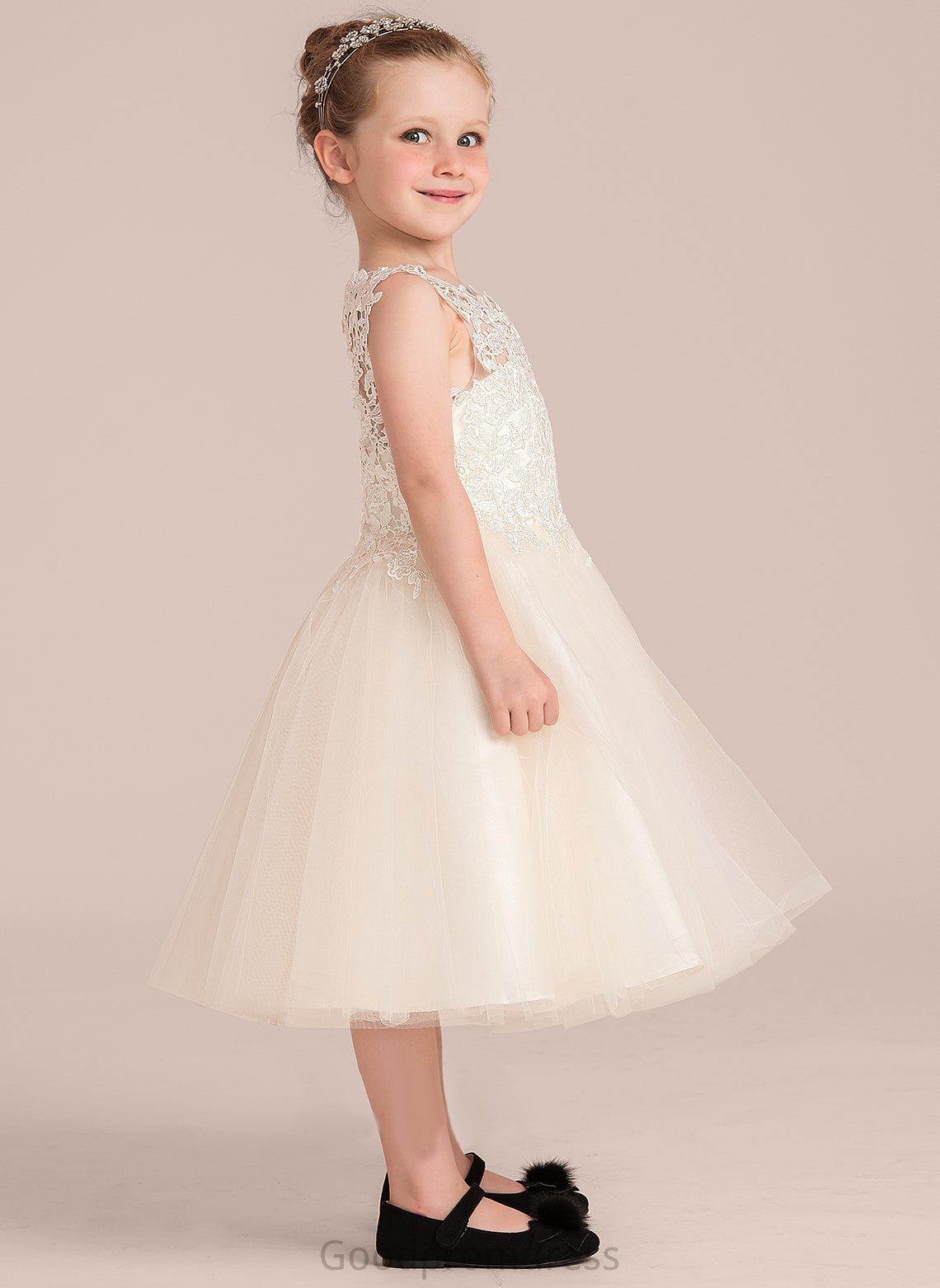 A-Line Girl Flower Girl Dresses - Tulle/Lace Knee-length Dress Sleeveless With Hole Danna Flower Back Neck Scoop