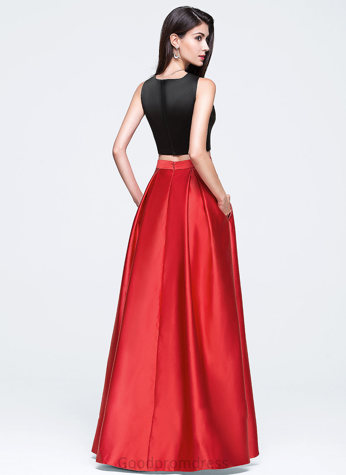 Floor-Length Scoop With Elliana Satin Pockets Prom Dresses Neck Ball-Gown/Princess