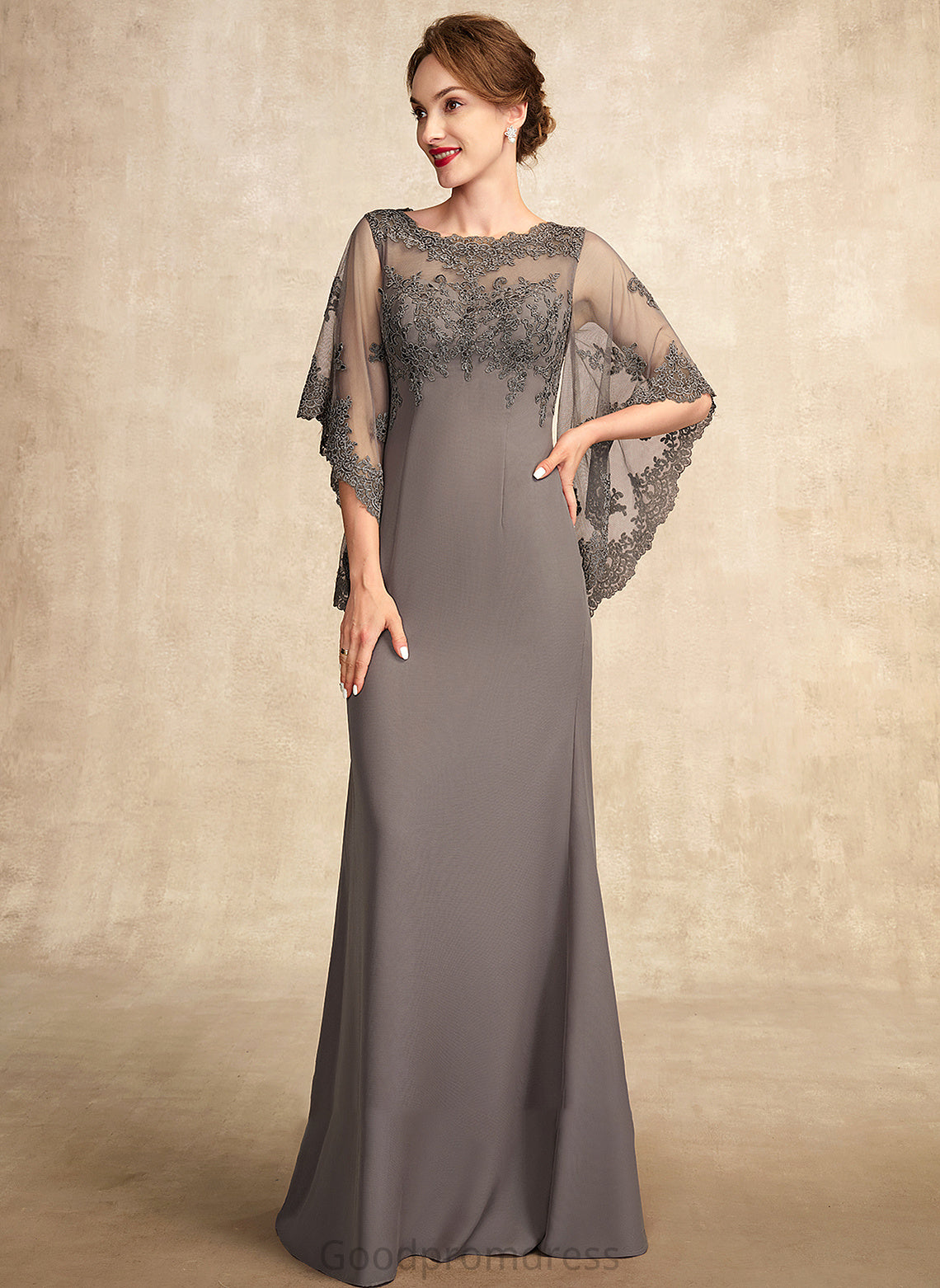 Mother Scoop Bride Olga the Sheath/Column Dress Floor-Length Mother of the Bride Dresses of Lace Neck Chiffon