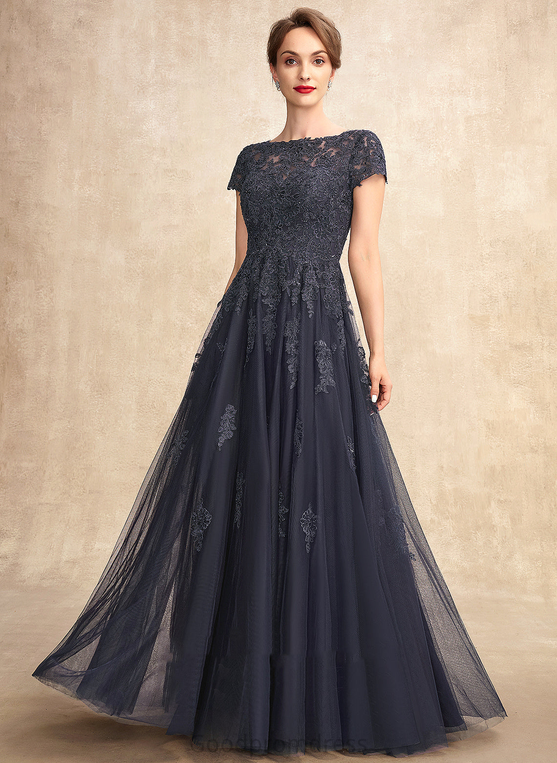 Regina the Mother of the Bride Dresses Scoop Lace of Beading Tulle Bride A-Line With Neck Dress Floor-Length Mother