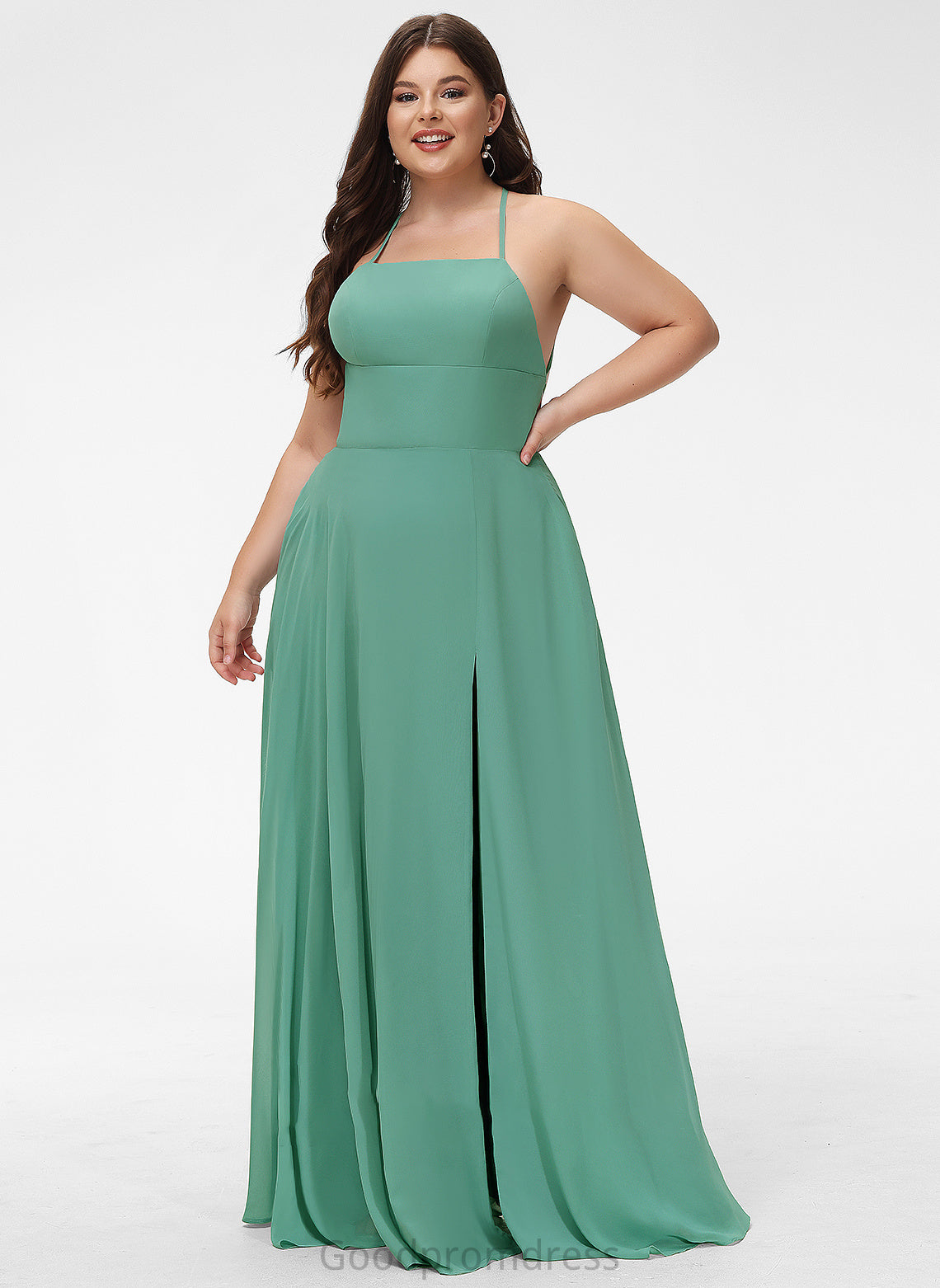 Floor-Length Length A-Line SplitFront Embellishment Fabric Silhouette SquareNeckline Pockets Neckline Willa Sleeveless Bridesmaid Dresses