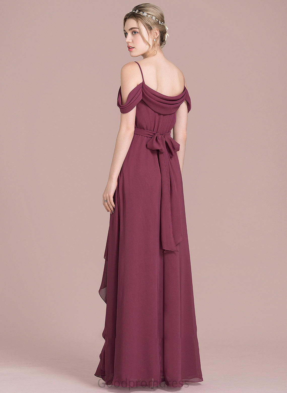 Embellishment SplitFront Fabric A-Line Bow(s) Length V-neck Silhouette Neckline Floor-Length CascadingRuffles Helga Bridesmaid Dresses