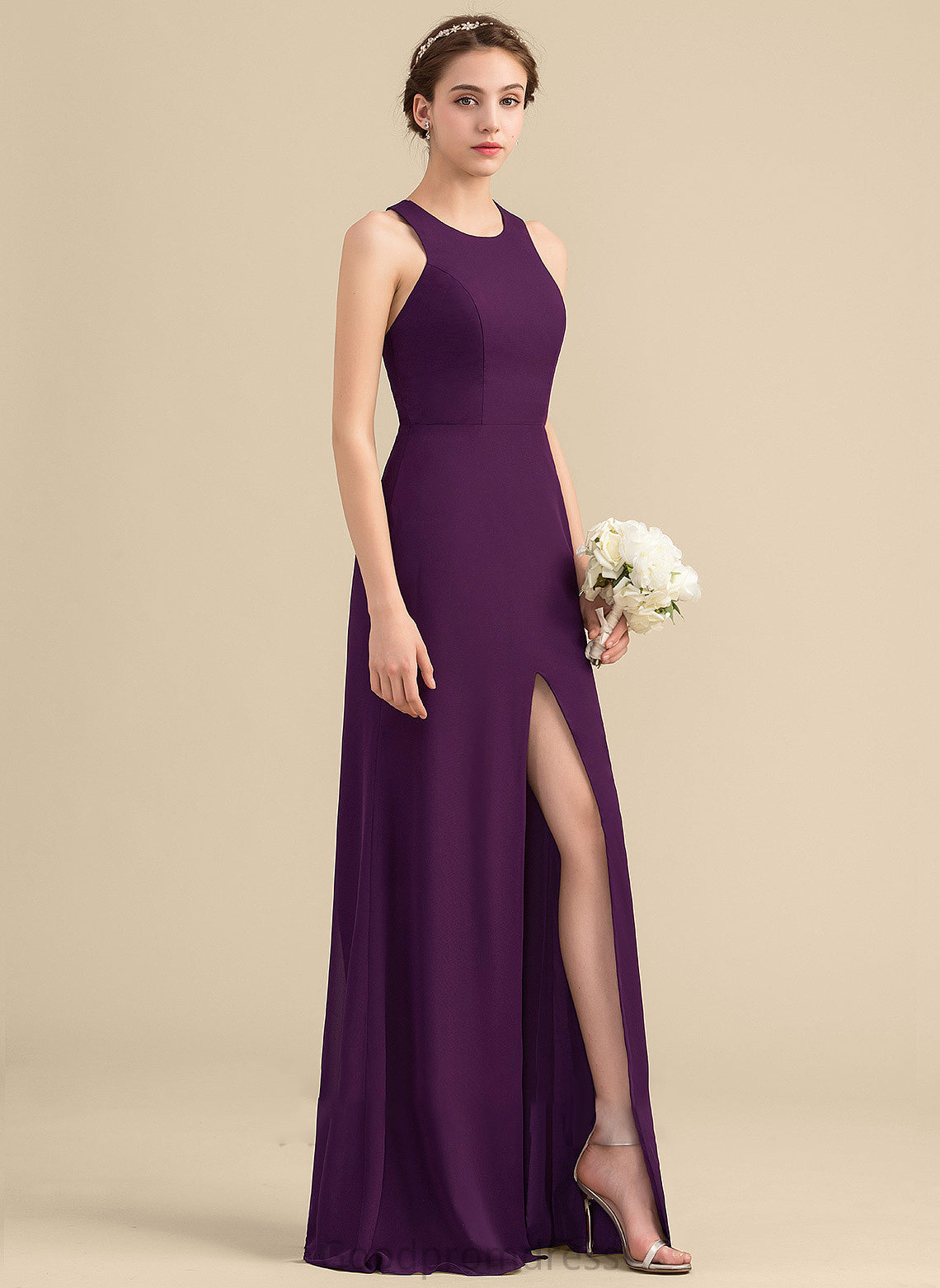 Length Fabric A-Line Floor-Length SplitFront Silhouette Embellishment ScoopNeck Neckline Phoebe A-Line/Princess Natural Waist Bridesmaid Dresses