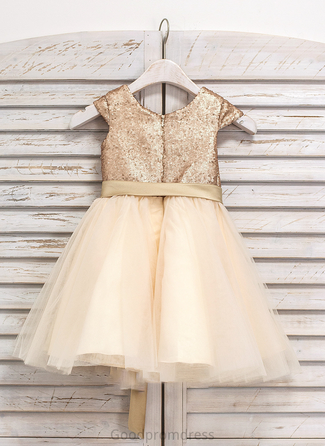 Sash A-Line Junior Bridesmaid Dresses With Scoop Knee-Length Tulle Neck Hortensia