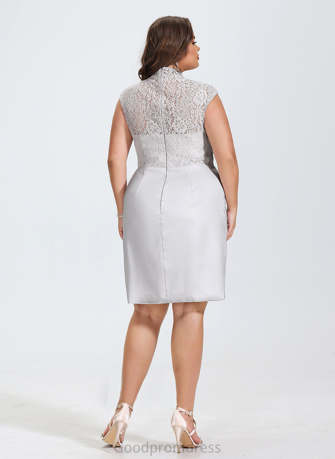 Cocktail Ruffle With Lace Knee-Length High Cocktail Dresses Kimberly Sheath/Column Dress Neck Charmeuse