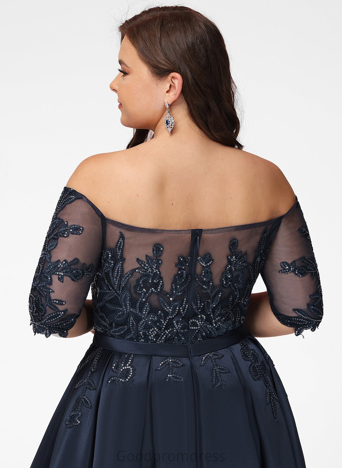 Sequins With Prom Dresses Satin Setlla Lace A-Line Off-the-Shoulder Asymmetrical