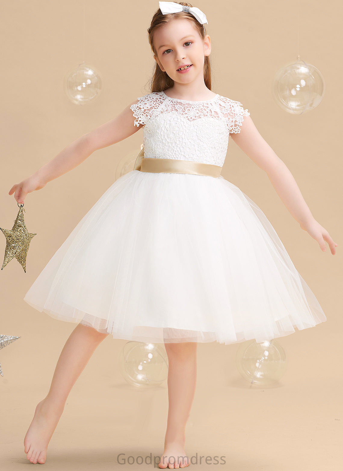 sash) Tulle/Lace Dress Scoop - Knee-length With Sleeves Wendy Flower Girl Dresses A-Line Short Flower Sash/Bow(s) Neck Girl (Undetachable