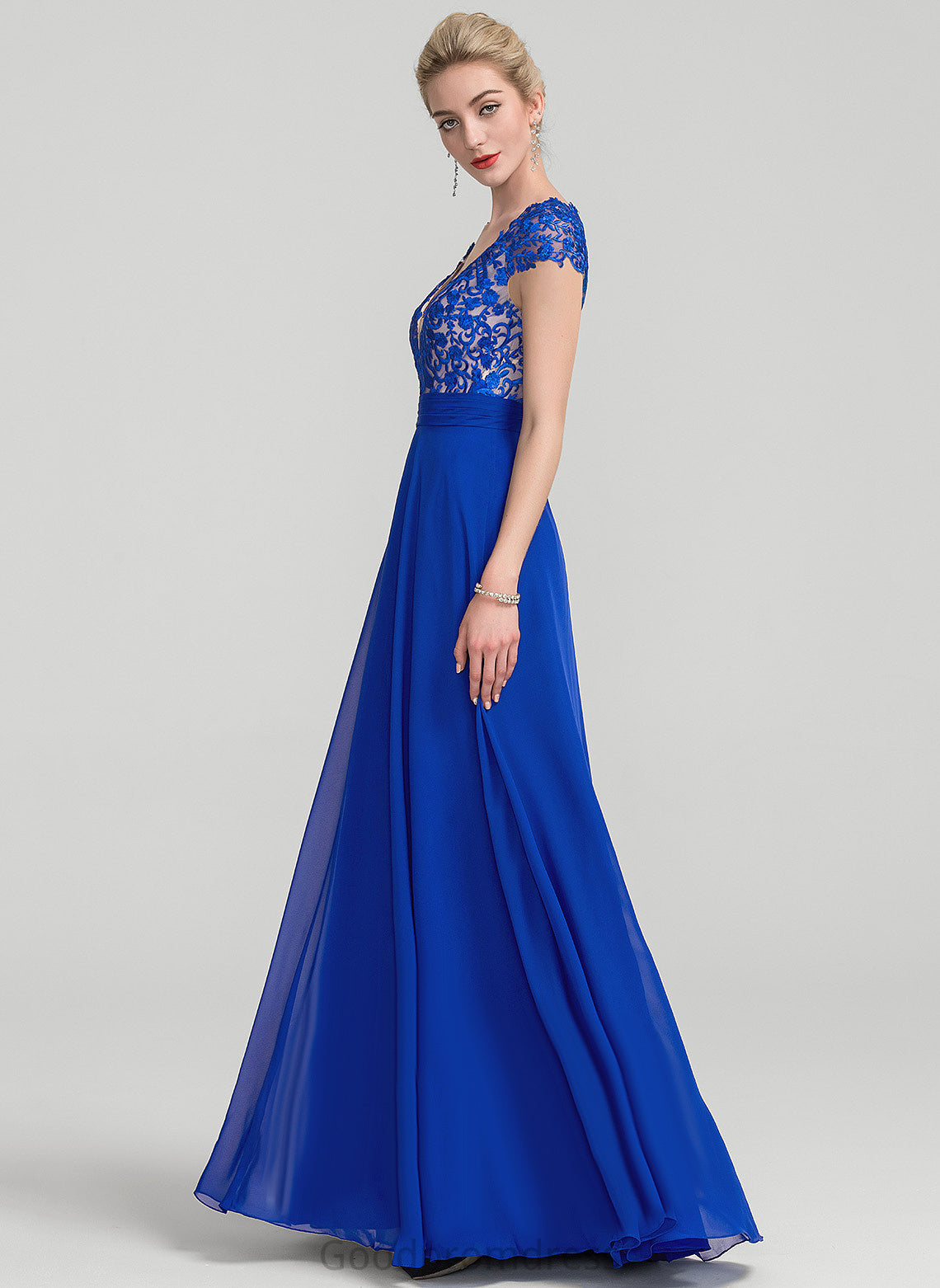 Lace Floor-Length A-Line Prom Dresses Chiffon Aleena V-neck