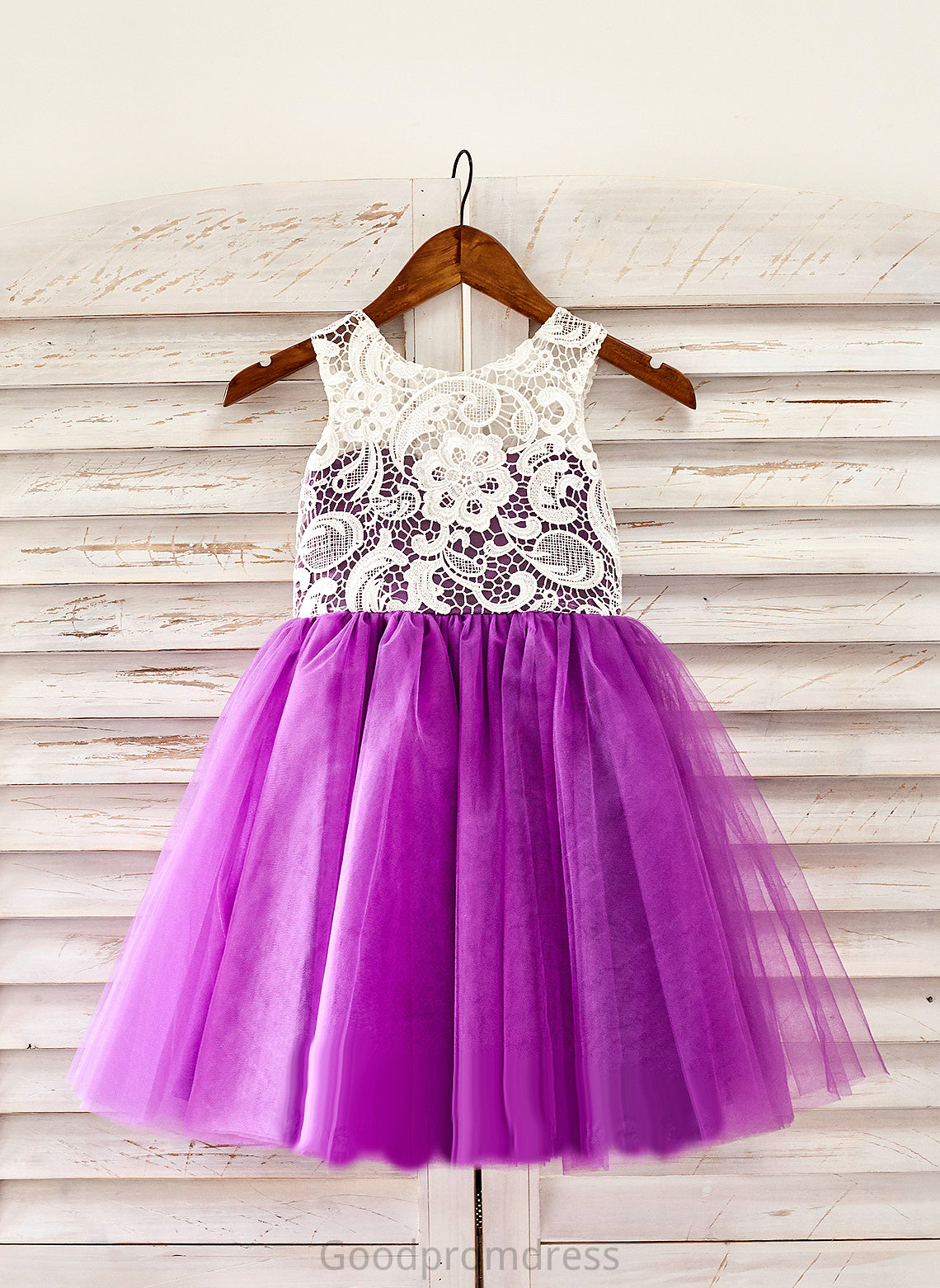 Sleeveless Tulle Lace Girl Dress With Knee-length A-Line - Lucy Flower Flower Girl Dresses Scoop Neck