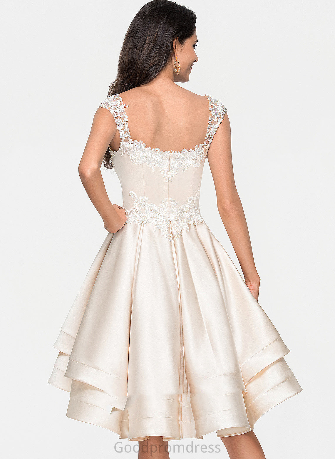 Satin Asymmetrical Lace Cascading With Homecoming Dresses Dress Quintina Ruffles Beading Homecoming Sweetheart A-Line