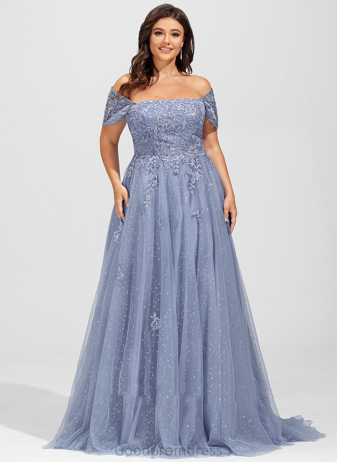 Sequins Prom Dresses Train With Ball-Gown/Princess Off-the-Shoulder Sweep Tulle Lisa Lace