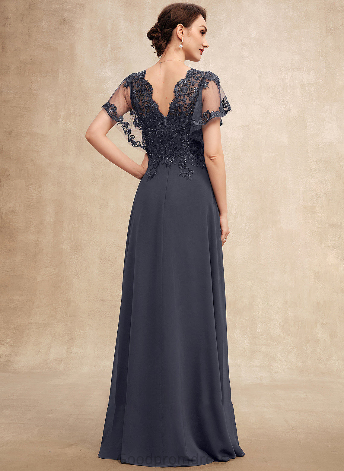 the A-Line Bride With Mother Ayla Mother of the Bride Dresses Dress Chiffon Floor-Length Sequins of V-neck Lace