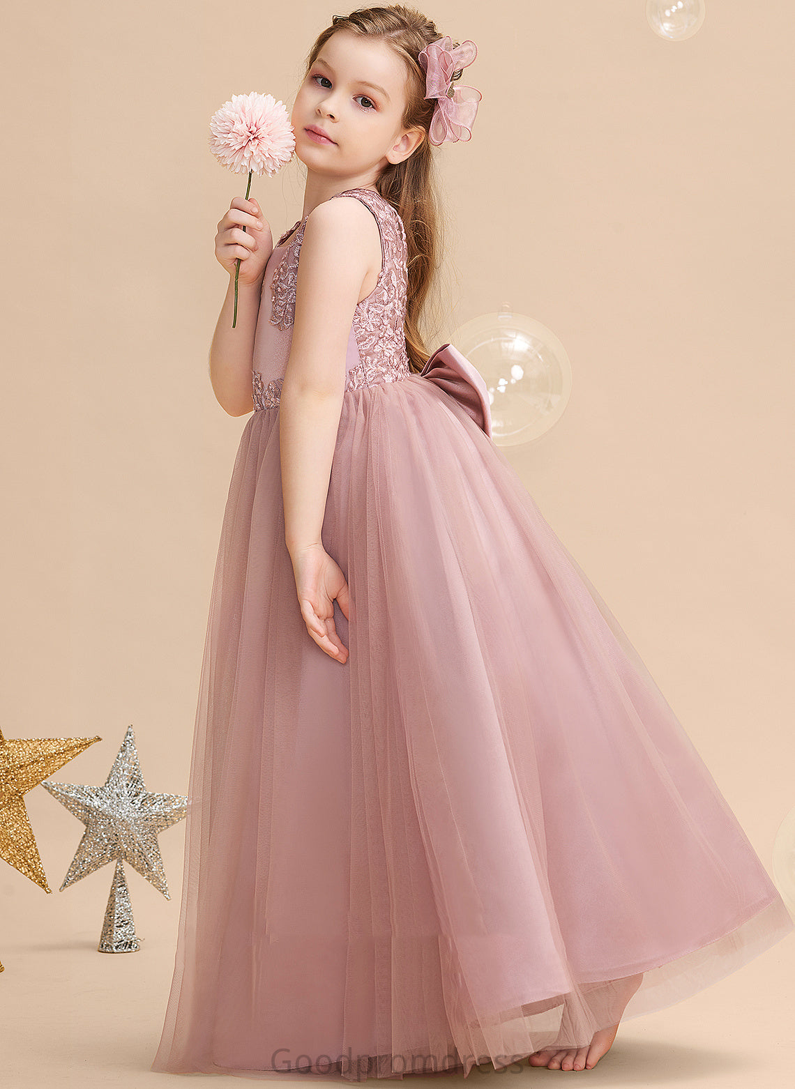 - Flower Girl Dresses Floor-length Maleah Scoop Dress Satin/Tulle/Lace With Ball-Gown/Princess Neck Beading/Sequins Sleeveless Girl Flower