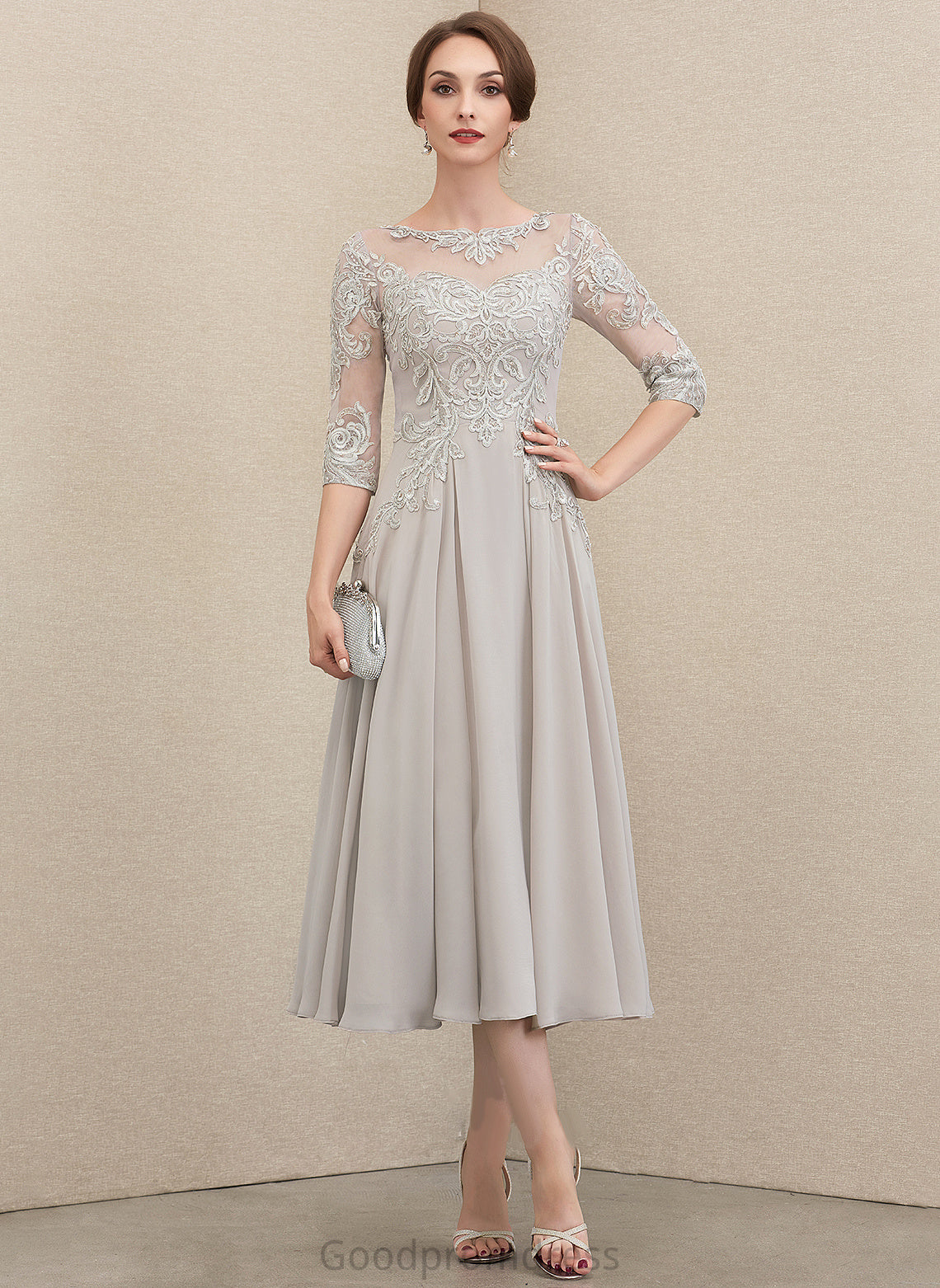 Dress Lace Sequins Bride Beading A-Line Scoop With Heather of Chiffon the Mother of the Bride Dresses Mother Neck Tea-Length