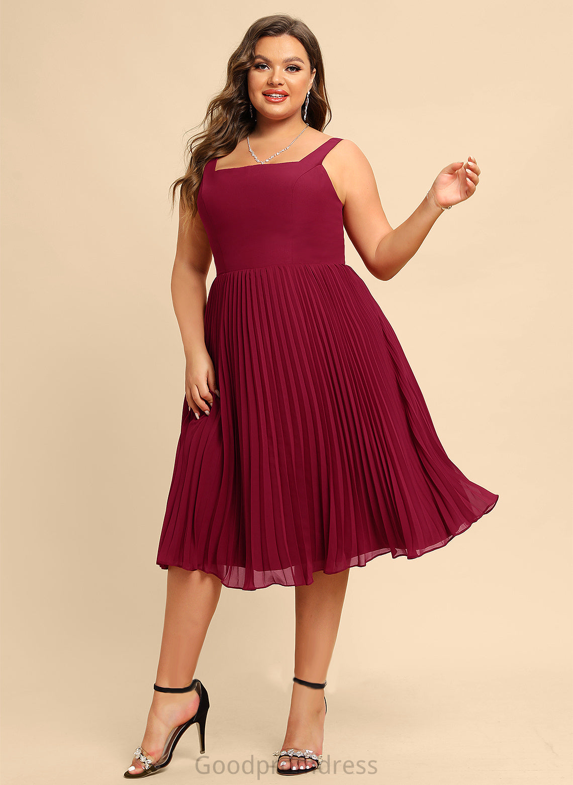 Amy Pleated Neckline Knee-Length Dress With Chiffon A-Line Homecoming Dresses Square Homecoming