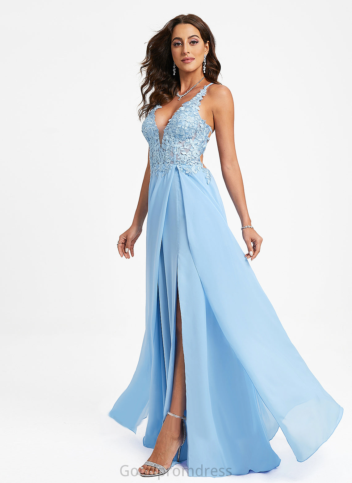 V-neck Prom Dresses Chiffon Beatrice Lace Floor-Length A-Line