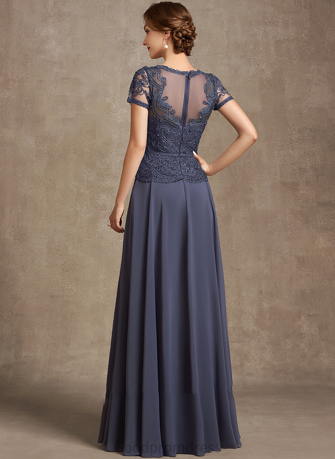 Mother With A-Line Mother of the Bride Dresses of Bride Floor-Length Dress Sequins the V-neck Chiffon Lauretta Lace