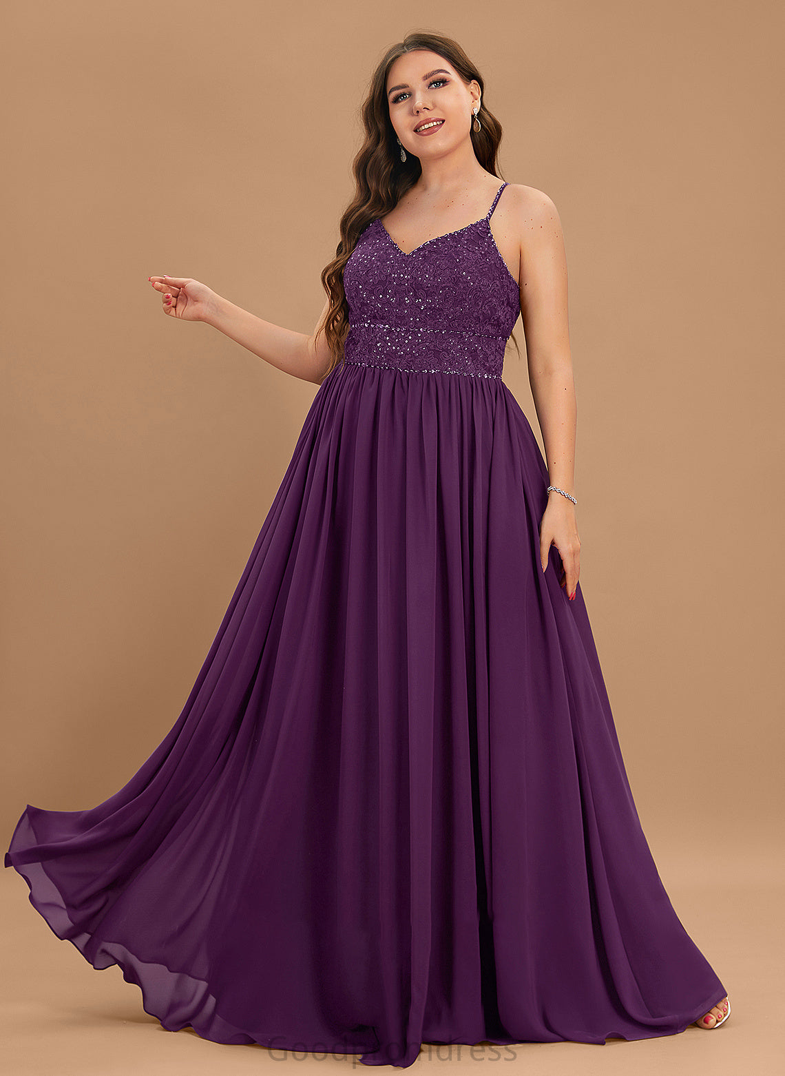 Chiffon Sequins V-neck Beading Cierra With A-Line Prom Dresses Lace Floor-Length