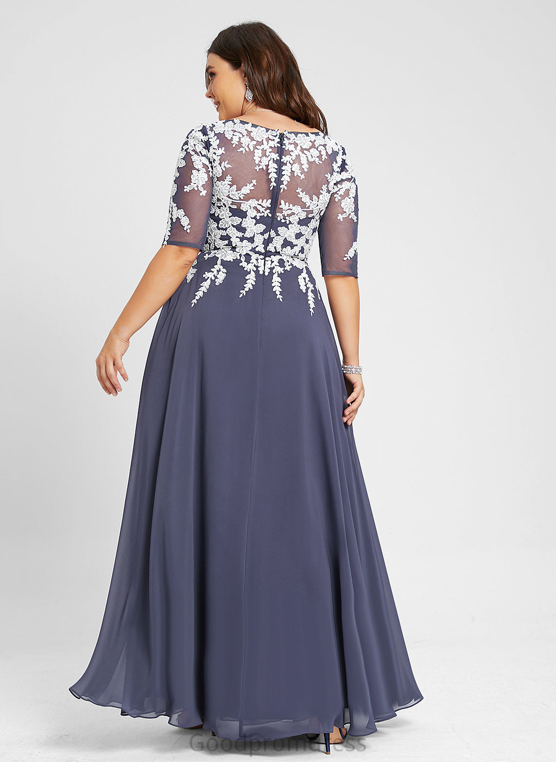 A-Line V-neck Floor-Length Lace Chiffon Arielle Prom Dresses