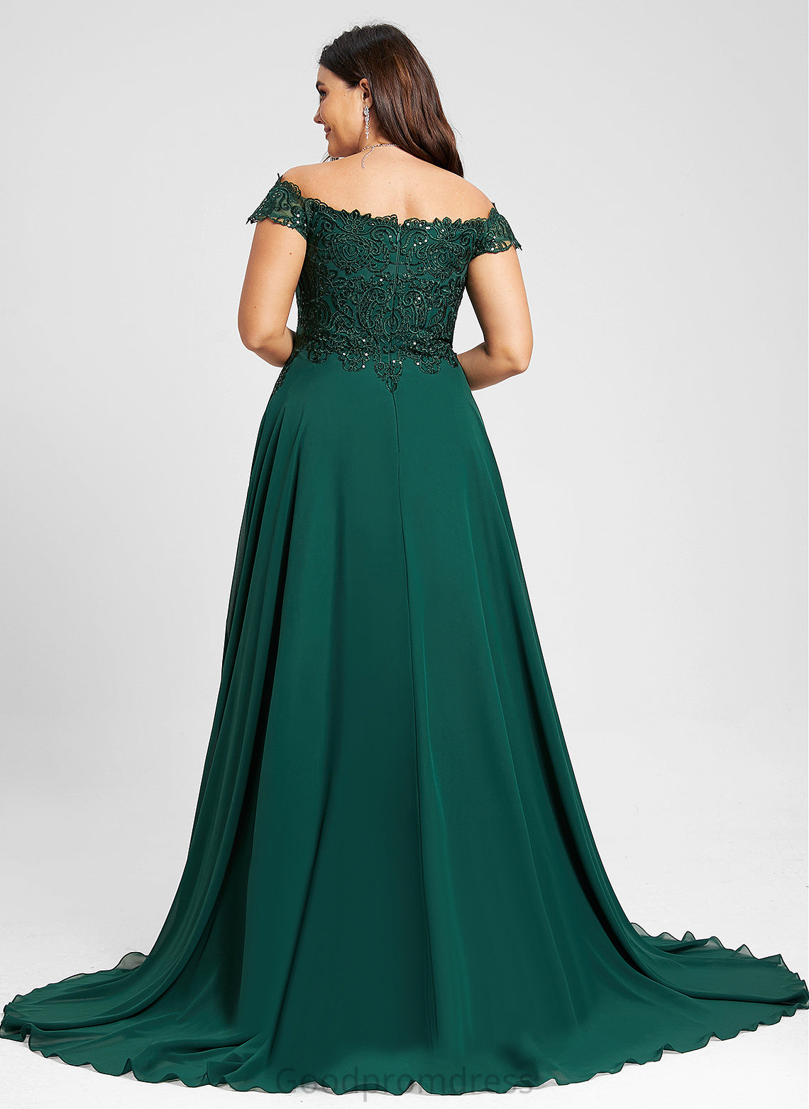 Sequins Chiffon Lace With Prom Dresses Off-the-Shoulder A-Line Train Setlla Sweep