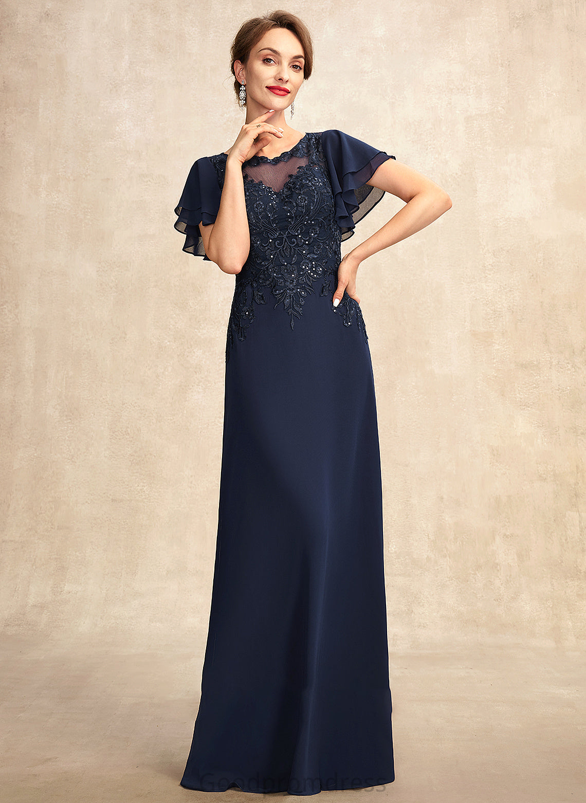 Kim Lace Bride the Mother of the Bride Dresses A-Line Mother Neck With of Chiffon Sequins Floor-Length Dress Scoop