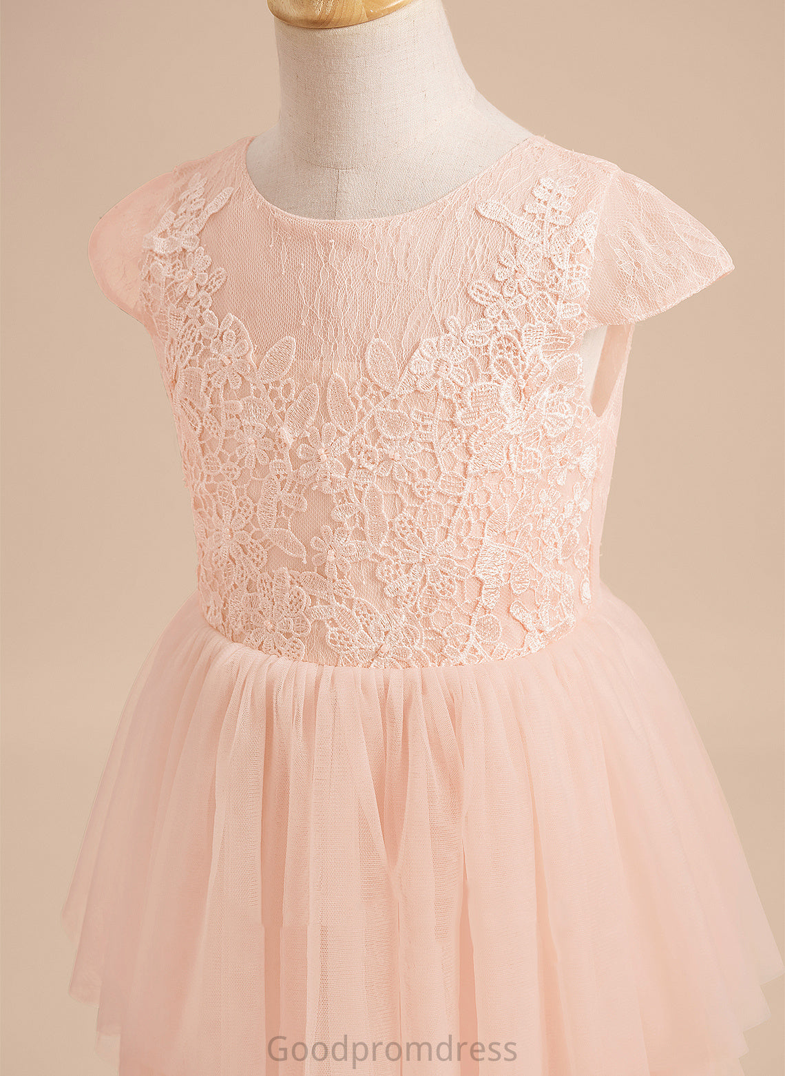 Knee-length - Damaris Flower Girl Dresses A-Line Back Flower Dress Girl Tulle With Scoop Lace/V Short Neck Sleeves