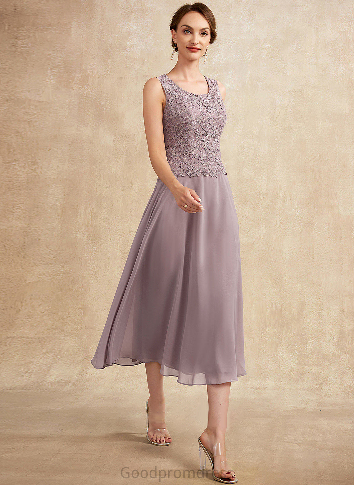 Scoop of Bride Lace the Mother Chiffon Mother of the Bride Dresses Neck Tea-Length Dress A-Line Sierra