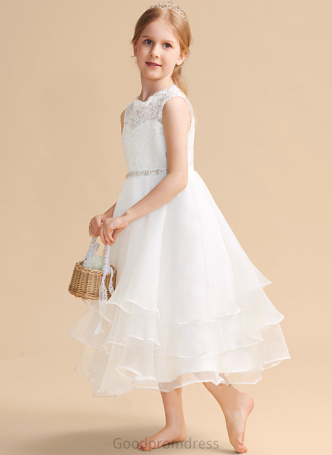 Girl - Scoop Beading/Rhinestone Maddison Organza/Lace Sleeveless Neck A-Line Flower With Flower Girl Dresses Dress Tea-length