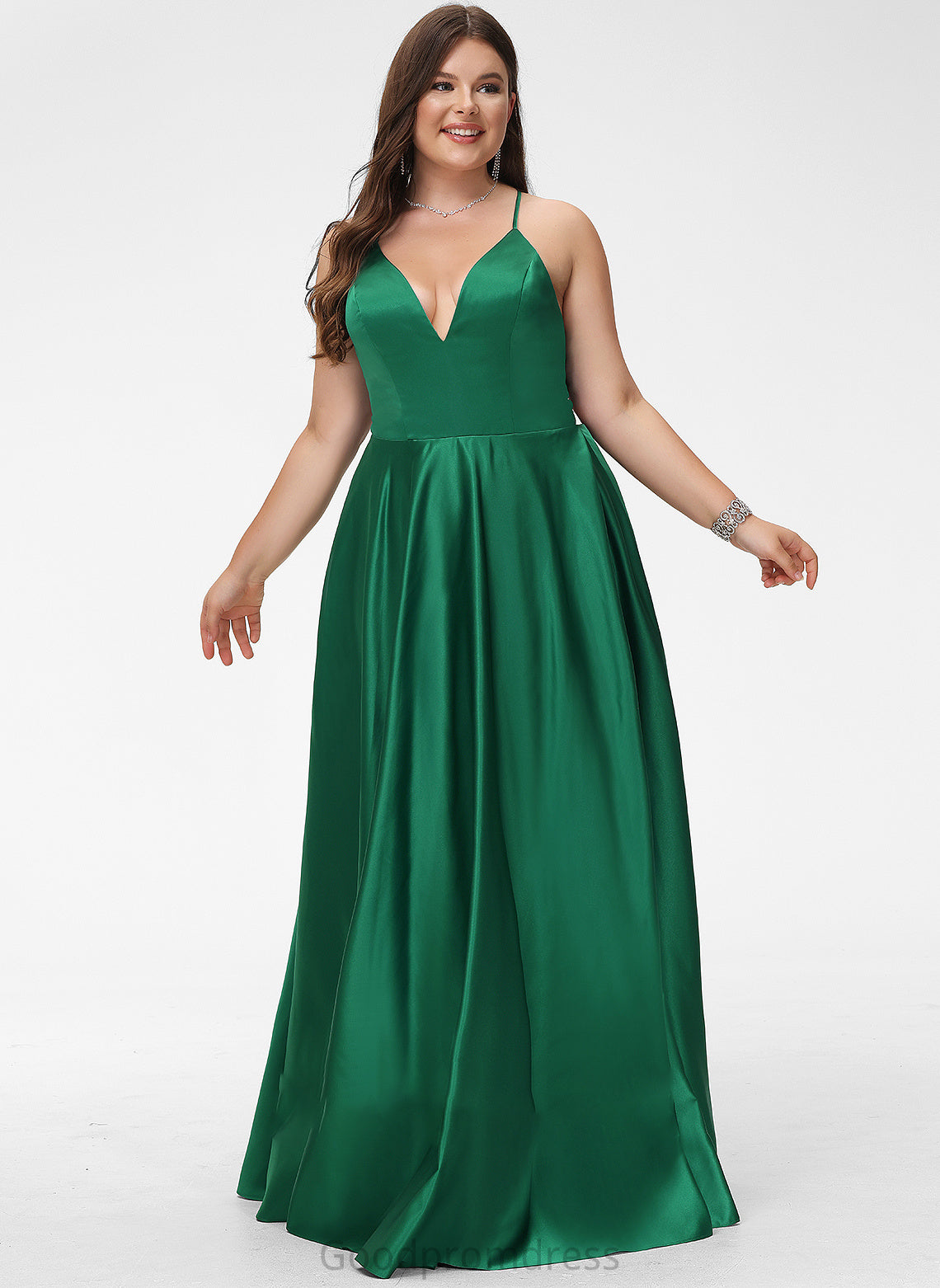 V-neck Satin Elliana A-Line Prom Dresses Floor-Length