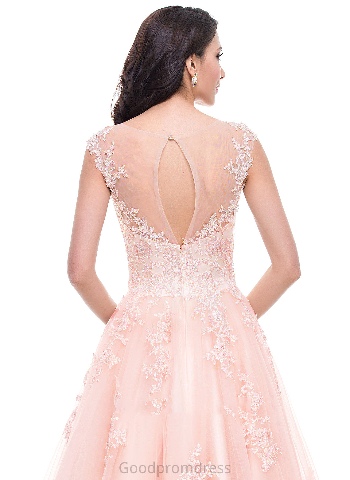 Angel With Appliques Sequins Prom Dresses Scoop Beading Ball-Gown/Princess Floor-Length Tulle Lace Neck