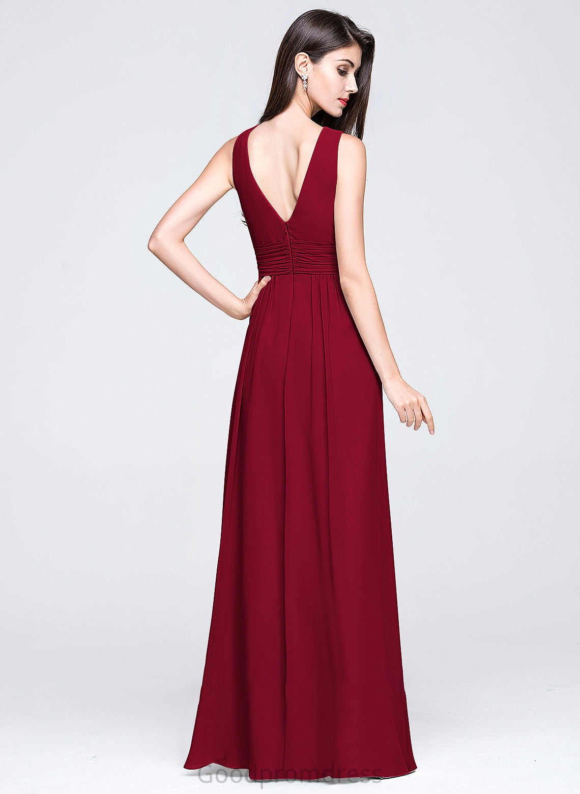 Ruffle Fabric Neckline Silhouette Floor-Length Length A-Line V-neck Embellishment Leia Straps Sleeveless Bridesmaid Dresses