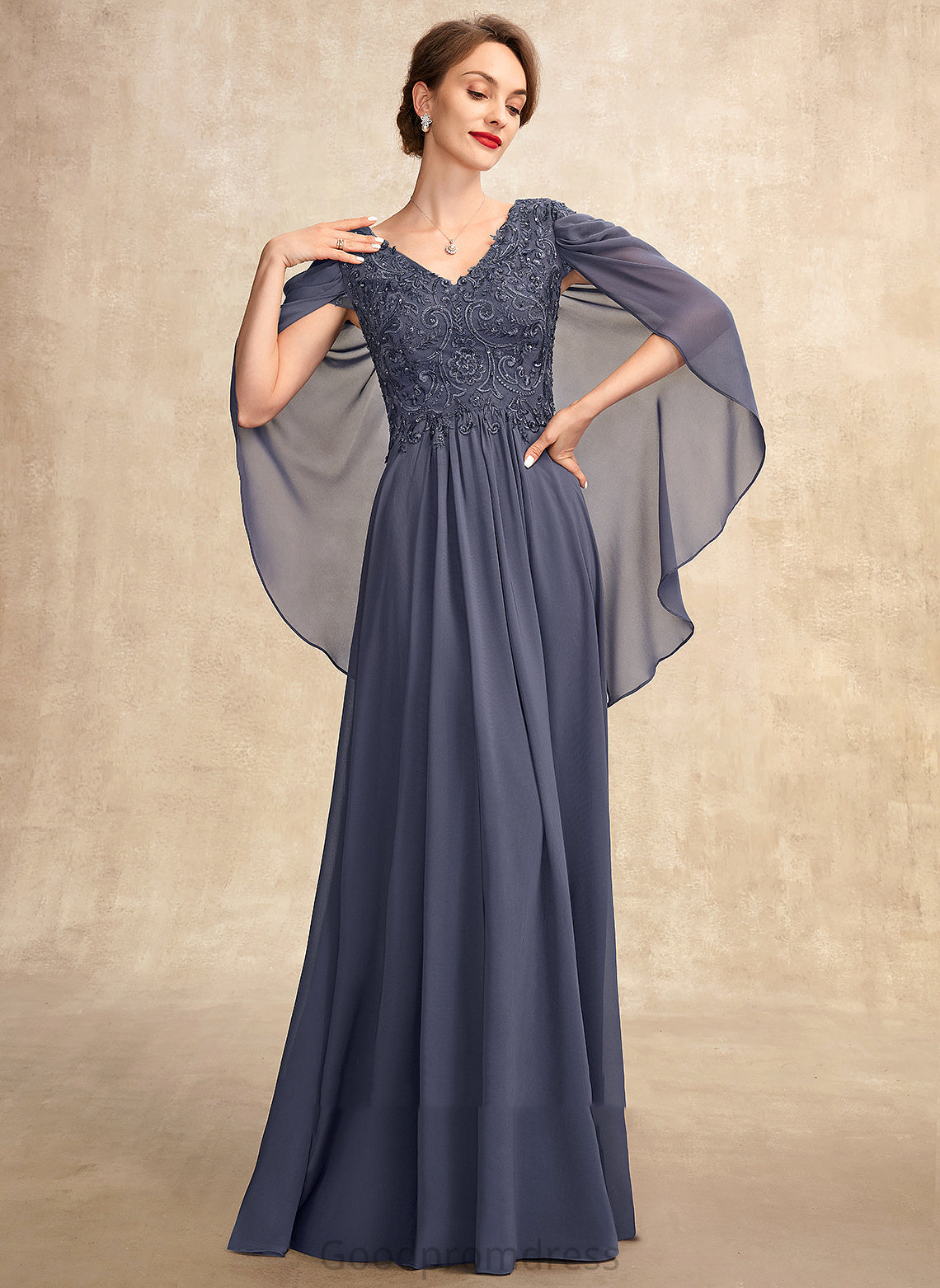 Mother of the Bride Dresses Dress Floor-Length Beading of Bride With V-neck the Lace Sequins Chiffon Mother A-Line Maddison